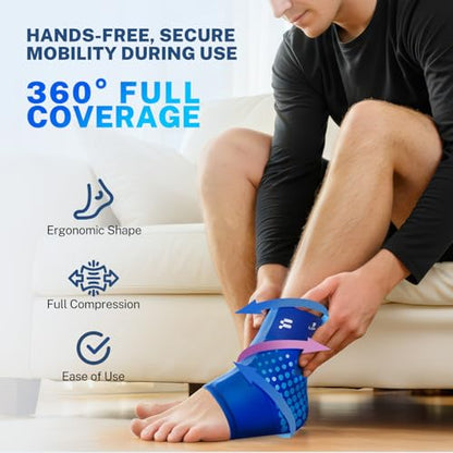 Ankle Ice Pack Wrap, Long-Lasting Cold Compression for Ankle Recovery | Thickened Gel, Stays Cold Longer, Soft After Freezing, Full Wrap Cooling, Reusable Cold & Hot Therapy, Easy to Slip On - color: Blue, size: L