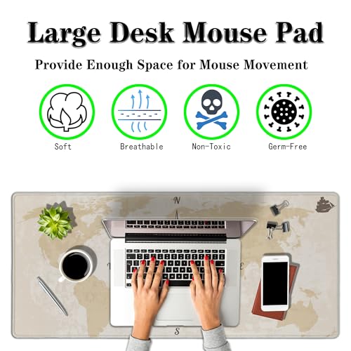 Office Desk Pad Compass Big Desk Mat, Gaming Mouse Pads Long Mousepad, Keyboard Pad Waterproof Non-Slip Rubber Base, 35.4 X 15.7 inch for Work/Game/Office/Home Old World Map Nautical Compass - color: Old Compass