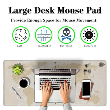 Office Desk Pad Compass Big Desk Mat, Gaming Mouse Pads Long Mousepad, Keyboard Pad Waterproof Non-Slip Rubber Base, 35.4 X 15.7 inch for Work/Game/Office/Home Old World Map Nautical Compass - color: Old Compass