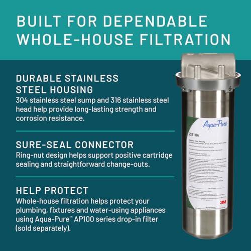 3M Aqua-Pure Whole House Std. Dia. Stainless Steel Filter Housing SST1HA. Heavy Duty Construction, Built to Last - style: SST1HA Stainless Steel Housing