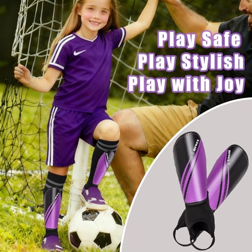 Newox Soccer Shin Guards for Kids Youth Toddler - color: purple, size: Medium