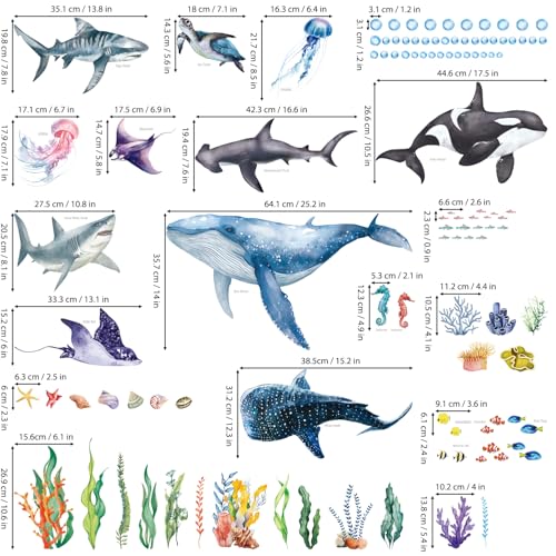 DECOWALL SG3-2430 Large Sea Creature Wall Stickers Decals Kids Under The Sea Ocean Bathroom Bedroom Fish Nursery Décor Turtle Art Baby Room Peel