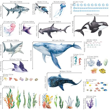 DECOWALL SG3-2430 Large Sea Creature Wall Stickers Decals Kids Under The Sea Ocean Bathroom Bedroom Fish Nursery Décor Turtle Art Baby Room Peel