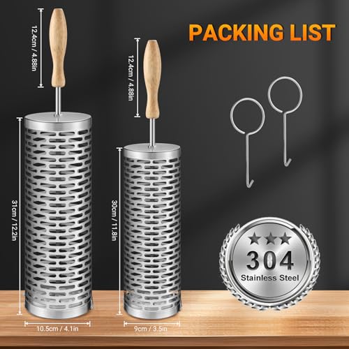 Nesting Grill Baskets (2 Pack), 304 Stainless Steel and Removable Wooden Handle, Rolling Grilling Net, BBQ Accessories Tools for Vegetables Shrimp, Outdoor Camping, Gifts for Men Dad Husband,Rectangle
