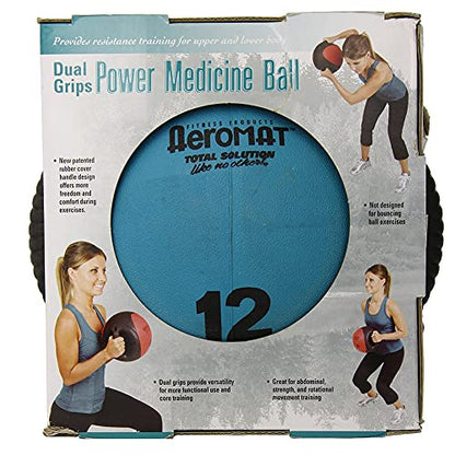 AEROMAT Dual Grip Power Medicine Balls for Abdominal Training and Rotational Movements - 9" Diameter - Weights Color-Coded - style: 12 lbs - Black/Teal