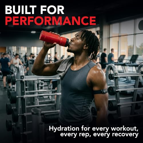 50 Strong | Bulk Water Bottles, 24-Pack, 22 oz, Sports Squeeze, Red - color: Red