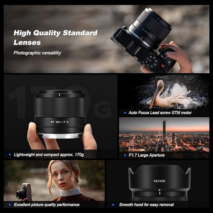 VILTROX 25mm F1.7 Air FE Pocket Dispo Lens AF F/1.7 E-Mount Portable Shot for Sony Beginner's Lens Auto Fcous APS-C Large Aperture Prime FE Lenses