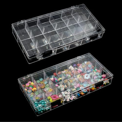 SnowTing 2 Pack 18 Grids Clear Plastic Organizer Box, Multi-grids Fixed Compartment Craft Storage Box for Beads, Fishing Tackles, Jewelry, Art Craft, Gem, Small Items