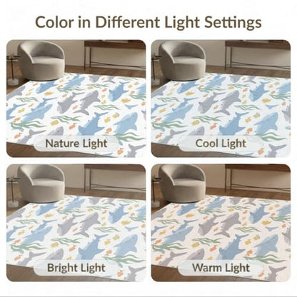 4'x6' Washable Kawaii Shark Accent Rug, Grey Non-Shedding Small Carpet for Playroom, Bedroom, Reading Nook, Pet Friendly & Kids Safe Play Mat | Ref:2067797 - color: Blue/Pattern 24, size: 4' x 6' (Rectangular)