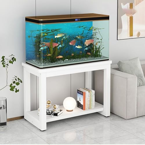 Double-Tier Fish Tank Stand, Heavy-Duty Aquarium Stand, With Shelving Unit, Features Non-Slip Pads, Reptile Enclosure Stand, Suitable For Fishkeeping, Turtle Keeping(White+White,23.6x13.8in) - color: White+White, size: 23.6x13.8in
