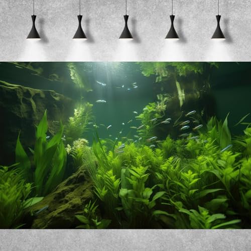 Underwater Aquarium Background Lush Green Aquatic Seagrass with Sunbeams Fish Tank Background Underwater Stone with Moss Tropical Fish Terrarium Background Underwater Fish Tank Backdrop 30x12in - color: Leaf Green, size: 30(W)x12(H)in
