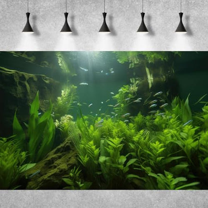 Underwater Aquarium Background Lush Green Aquatic Seagrass with Sunbeams Fish Tank Background Underwater Stone with Moss Tropical Fish Terrarium Background Underwater Fish Tank Backdrop 30x12in - color: Leaf Green, size: 30(W)x12(H)in