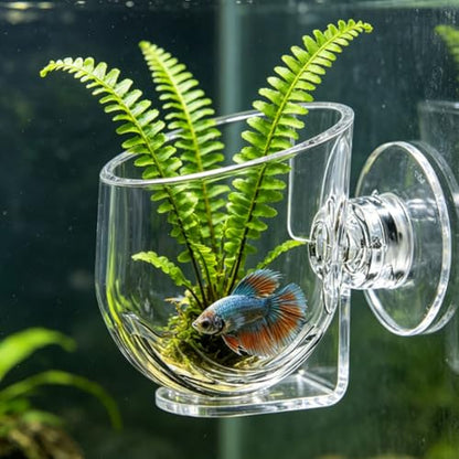 Naroote Suction Cup Aquarium Planter Transparent Acrylic Plant Holder 48x49 mm with Wide Sloped Openings for Fish Tank Shrimp Fry Xmas Moss (Large Size)