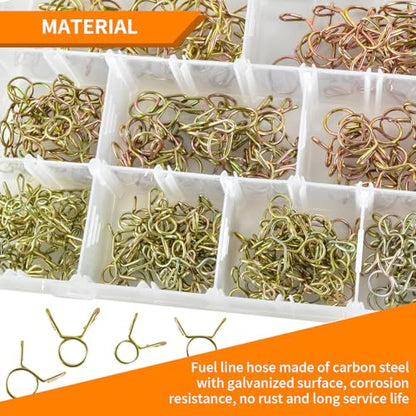330PCS Spring Hose Clamps - Stainless Steel 5-13mm (1/4"-1/2") Secure Seal Clamps Kit for Automotive Fuel Lines, Water Pipes & Appliances, 9 Sizes Compact & Strong
