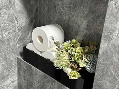 Toilet Paper Holder with Storage Acrylic Basket, Modern Tank Tray with Non-Slip Mat, Black Decor for Bathroom, Vanity, Bedroom, Entryway, Living Room
