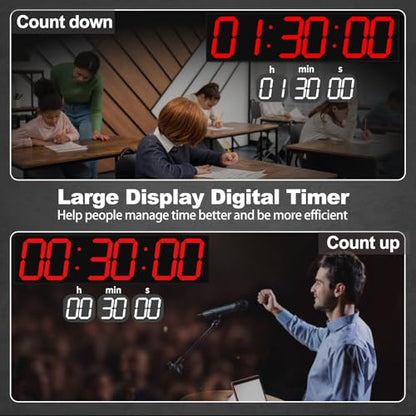 CHKOSDA 28.4''Large Digital Wall Clock,Automic Digital Clock with Alarm,Clendar and Termperature,Auto Time Sync with Easy Operation, Big Timer with Countdown and Countup (Red) - color: Red