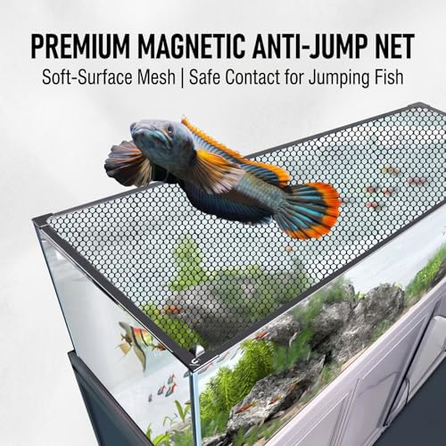 Magnetic Aquarium Screen Cover Fish Tank Anti-Jump Net 50D High-Tenacity Soft Mesh Top and Side Installation Fish-Friendly Barrier with Handle for Easy Feeding (4 3/4" * 13/16") - size: 27 9/16" * 19 11/16"