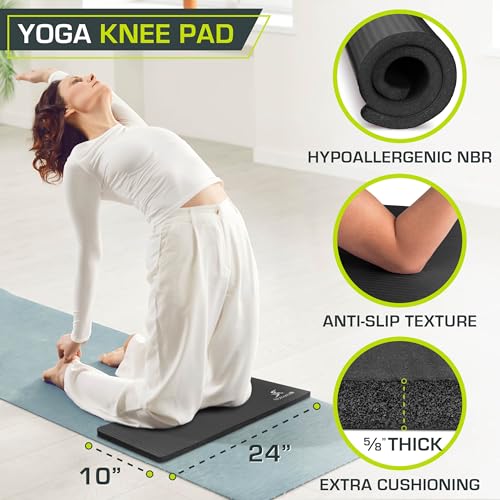 ProsourceFit Extra Thick Yoga Knee Pad and Elbow Cushion 15mm (5/8”) Fits Standard Mats for Pain Free Joints in Yoga, Pilates, Floor Workouts - color: Black