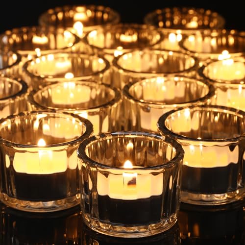 100 Pcs Glass Tealight Candle Holder Ribbed Votive Candle Holder for Centerpiece Wedding Proposal Spa Aromatherapy Meditation Home Decor (Clear) - color: Clear