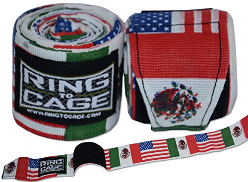 Ring to Cage Handwraps Mexican Style Stretchable- Patterned 180" Long - 23 Color Patterns - color: Mexico-USA
