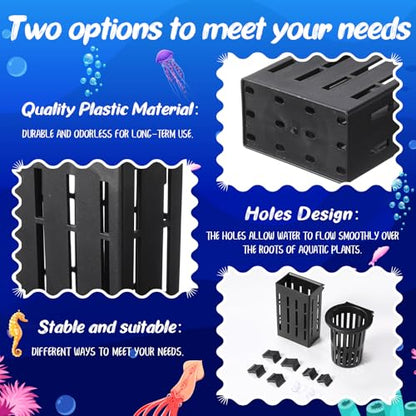 12 Set Upgraded Large Aquarium Plant Holder Contain 12 Hanging Aquatic Pot with 72 Hooks and 24 Aquatic Planter Suction Cups for Fish Tank Aquarium Cultivation and Aquascape Decoration (Black)
