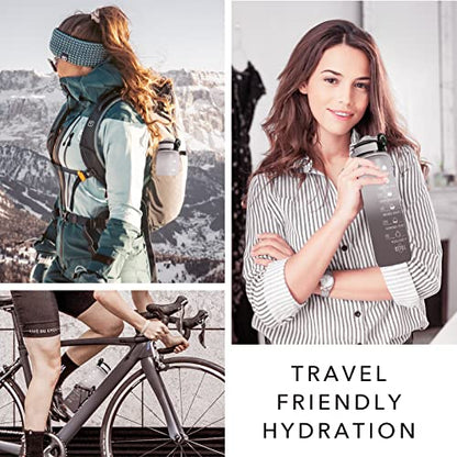 Hyeta Water Bottle with Straw & Time Marker, Plastic 32oz Leakproof - color: Gray-Black