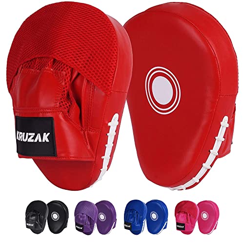 Kruzak Plain Punching Focus Mitts, Curved Hook and Jab Mitts for Muay Thai, MMA Training, Focus Pads for Boxing, Martial Arts, and Punching Target - color: Red