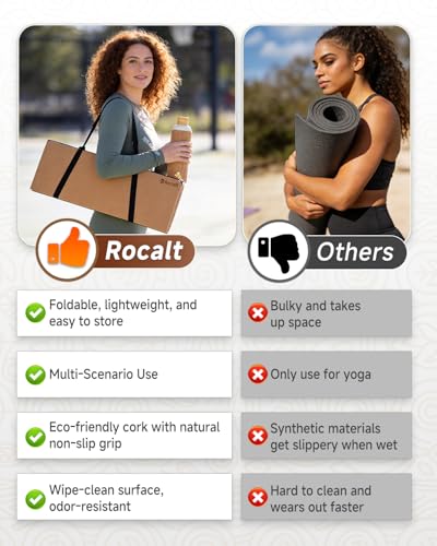 Rocalt Foldable Cork Yoga Mat, Non Slip Travel Pilates Workout Mat
