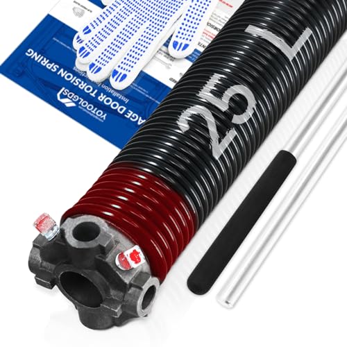 Left Hand Wind（Black Cone）2" Garage Door Torsion Spring with Non-Slip Winding Bars & Gloves, High Precision Electrophoresis Black Coated, for Replacement, MIN 16,000 Cycles (0.225x2''x25'') - size: 0.225X2"X25"-L