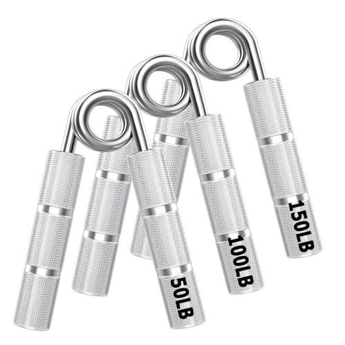 Silver 50LB-400LB Metal Hand Grip Strength Trainer Set - color: Silver, size: 3Pack(50LB-150LB)