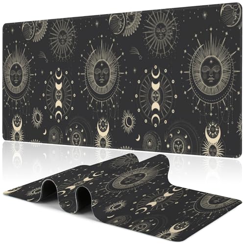 Phase of The Moon Desk Mat,Large Moon Phase Changes Gaming Keyboard Mouse Pad,Non-Slip Rubber Base Desk Pad Thick Stitched Edges Waterproof Mousepad Mouse Mat 31.5"x11.8" - color: Phase of the Moon