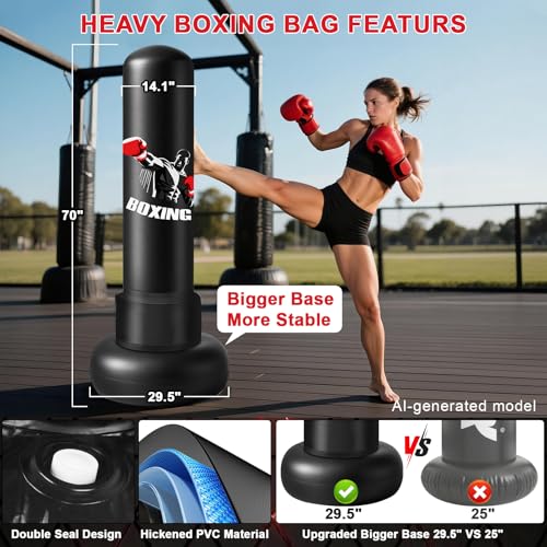 70" Punching Bag for Adults,Boxing Bag with Gloves and Pump(Black)