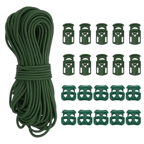 YELARXI Cord Locks, Elastic Cord, Spring Toggle Stopper Slider 50 ft & Dark Green - color: Dark Green