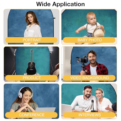 Kate Collapsible Backdrop for Photography Flower Blue and Green Portable Photo Backdrops Pop Up Background for Portrait, Live Streaming, 5x6.5ft