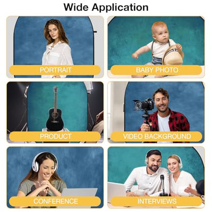 Kate Collapsible Backdrop for Photography Flower Blue and Green Portable Photo Backdrops Pop Up Background for Portrait, Live Streaming, 5x6.5ft