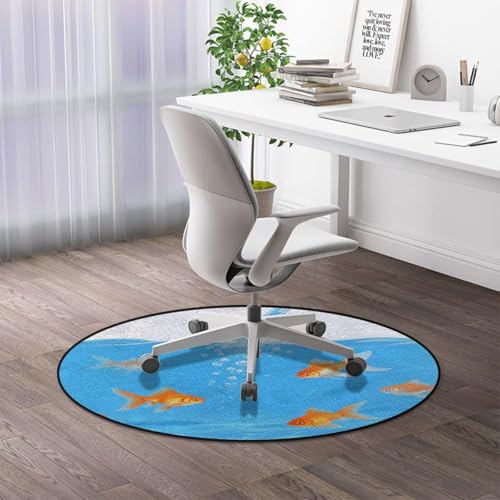 Aquarium Chair Mat for Hardwood & Tile Floors, GoldenFish WaterScene Office & Desk Chair Protector for Rolling Chairs,Protect The Floor from Scratches, Orange Gold Blue Diameter 47.2 in - color: Aquarium_2401, size: Diameter 47.2 in