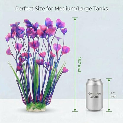 2 Pack Artificial Aquarium Plants, 15.8 Inch Tall, Seaweed, Purple, Plastic, Weighted Ceramic Base, for Aquarium, Indoor