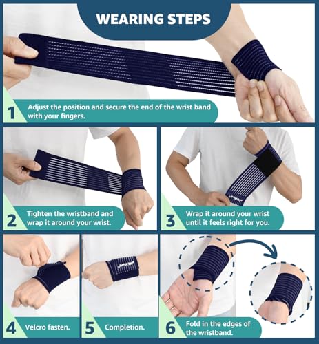 2-Pack High-Elastic Wrist Support Straps Wrist Compression Bandage - Wrist Wraps Wristbands for Carpal Tunnel Arthritis Tendonitis Weightlifting Tennis Basketball - Breathable Soft (Navy Blue) - color: Navy Blue