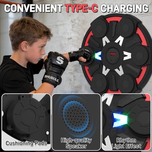 Music Boxing Machine for Kids & Adults - Wall Punching Pad with Lighting, 9-Speed Bluetooth Boxing Game with Gloves, Wall Mounted Exercise Equipment, 2026 Upgrade Boxing Equipment for Kids Age 6+ - color: Red