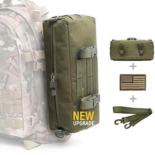 WYNEX Large Molle Pouch, Side Admin Sustainment Pouch for Tactical Backpack | Molle Attachments Bag, Vertical Pack for Military Assault Backpack Army Rucksack, with Shoulder Strap for Use as Sling Bag - color: Army Green (upgraded)