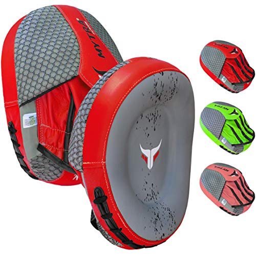 Mytra Fusion Real Leather Target Focus Mitt for Boxing, Punching, Training and Kick Boxing - color: Grey/Red