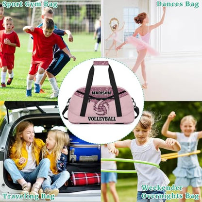Personalized Volleyball Bag Teens, Light Pink Glittering | Custom Gym Bag Name Overnight Duffel Bag for Practice Sports Bag - color: Dark Pink