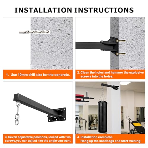 Wall Mount Heavy Bag Hanger Bracket, Adjustable Punching Boxing Bag Hanger, 7 Adjustable Positions Boxing Bag Wall Bracket for Boxing, Muay Thai and MMA Training Home Gym