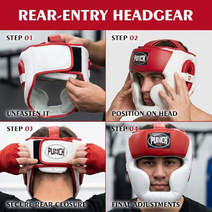 Boxing Headgear with Cheek Protection, Adjustable MMA & Kickboxing Sparring Helmet, Triple Layer EVA Padding, PU Leather - size: Medium