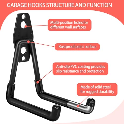 18 Pack Garage Hooks Heavy Duty - Anti-Slip Coating - color: Black, size: 18pack