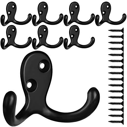 IBosins 8 Pack Black Double Prong Coat Hooks Wall Mounted with 16 Screws - color: 8 Pcs Black