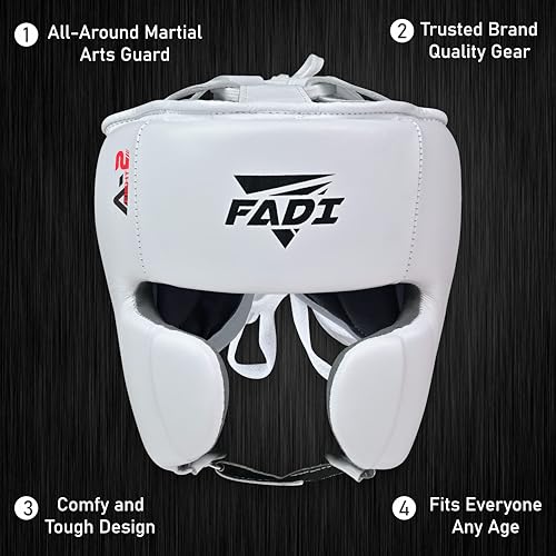 Authentic Series A2 Boxing Headgear - Premium Leather Head Guard for Kids and Adults in MMA, Kickboxing, Muay Thai, Karate, Martial Arts, and Taekwondo - color: White, size: Small-Medium