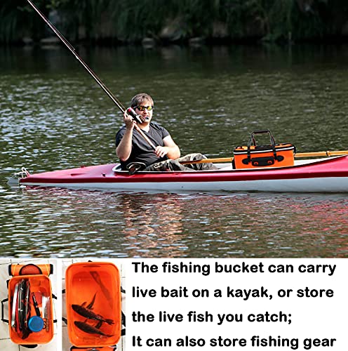 Grneric Fishing Bucket, 6Gallon/8Gallon/10Gallon Foldable Fish Bucket,Live Fish Container Multi-Functional Live Fish Bait Bucket,Outdoor Camping EVA Fishing Bag and Fish Protection Bucket - color: 23l/6gallon(orange)