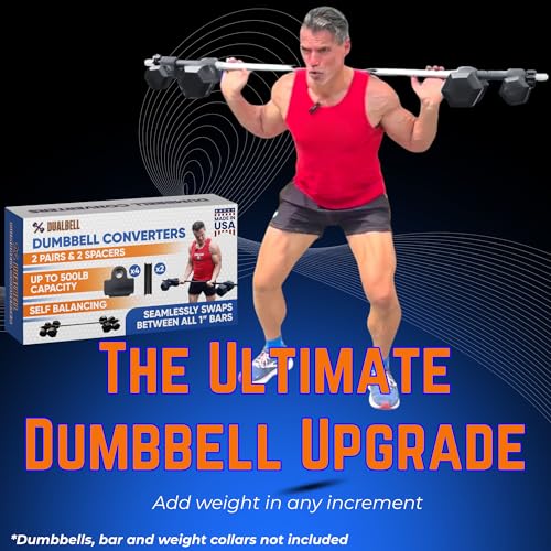 Dumbbell Converter to Barbell For 1" Bars, 500lb, Black w/Collars - color: Black (for standard 1" bar)