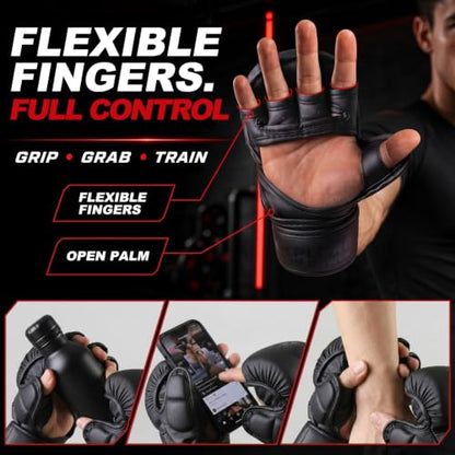 LIBERLUPUS MMA Gloves for Men – Punching Bag Gloves for Men, Open Palm Training Gloves for MMA Sparring, Kickboxing, Muay Thai, Youth Self-Defense, Durable Synthetic Leather with Wrist Support - size: Small-Medium